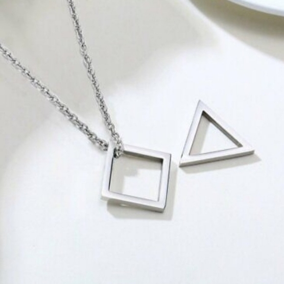 Geometric Hollow Triangular Chain Pendant Necklace Men/Women - Picture 8 of 16